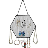Wall-Mounted Grid Jewelry Display Stand Metal Shelf Necklace Ring Holder