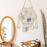 Wall-Mounted Grid Jewelry Display Stand Metal Shelf Necklace Ring Holder
