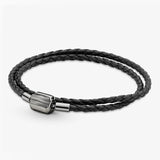 Sterling Silver Beads Double Woven Leather Bracelet with Logo Charm