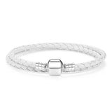 Sterling Silver Beads Double Woven Leather Bracelet with Logo Charm