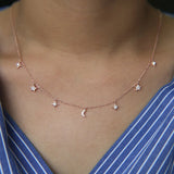 925 Silver CZ Star Moon Pendant Multilayer Choker Delicate Necklace