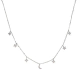 925 Silver CZ Star Moon Pendant Multilayer Choker Delicate Necklace