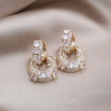 14K Plated Zircon Square Earrings for Women's Party