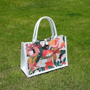 Large One Shoulder Jute Bag, Retro Style Shopping Handbag