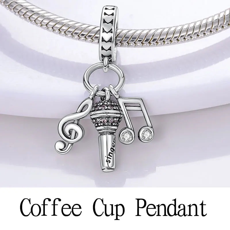 925 Sterling Silver Coffee Mug Charm Pendant Bead for Jewelry Making