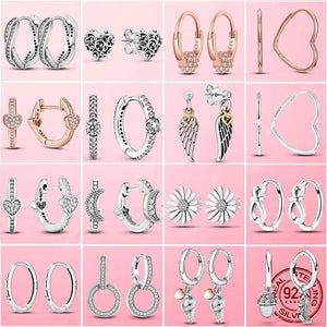 925 Silver Daisy Leaf Drop Earrings Heart Hoop Moon Star Circle Jewelry