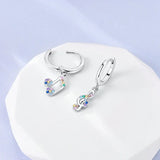 925 Silver Flower Feather Hoop Earrings Zircon Women Jewelry Gift
