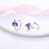 925 Silver Flower Feather Hoop Earrings Zircon Women Jewelry Gift
