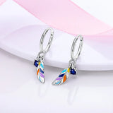 925 Silver Flower Feather Hoop Earrings Zircon Women Jewelry Gift