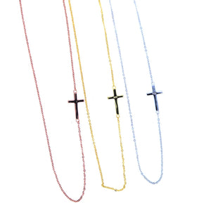 925 Sterling Silver Tiny Sideway Cross Necklace Chain Jewelry