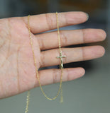 925 Sterling Silver Tiny Sideway Cross Necklace Chain Jewelry