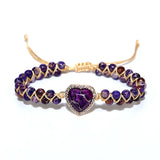 Amethyst Heart Charm Braid Bracelet - Adjustable Bangle for Men and Women