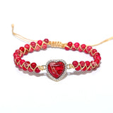 Amethyst Heart Charm Braid Bracelet - Adjustable Bangle for Men and Women