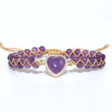 Amethyst Heart Charm Braid Bracelet - Adjustable Bangle for Men and Women