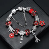 Vintage Eiffel Tower Pendant Charm Bracelet Crystal Flower Bead Bangle