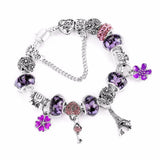 Vintage Eiffel Tower Pendant Charm Bracelet Crystal Flower Bead Bangle