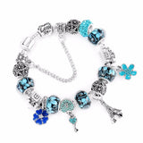 Vintage Eiffel Tower Pendant Charm Bracelet Crystal Flower Bead Bangle
