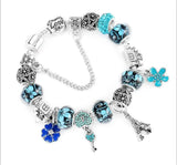 Vintage Eiffel Tower Pendant Charm Bracelet Crystal Flower Bead Bangle