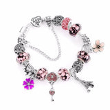 Vintage Eiffel Tower Pendant Charm Bracelet Crystal Flower Bead Bangle