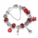 Vintage Eiffel Tower Pendant Charm Bracelet Crystal Flower Bead Bangle