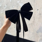 Velvet Bow Hairclips Leather Spring Clip Hair Accessories for Women