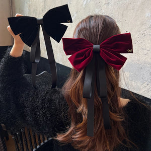 Velvet Bow Hairclips Leather Spring Clip Hair Accessories for Women