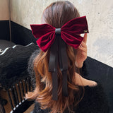 Velvet Bow Hairclips Leather Spring Clip Hair Accessories for Women
