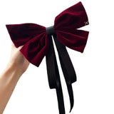 Velvet Bow Hairclips Leather Spring Clip Hair Accessories for Women