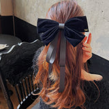 Velvet Bow Hairclips Leather Spring Clip Hair Accessories for Women