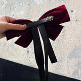 Velvet Bow Hairclips Leather Spring Clip Hair Accessories for Women