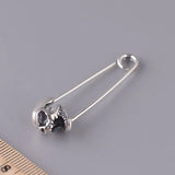 S925 Silver Flower Skull Pin Punk Style Men's Women's Accessory