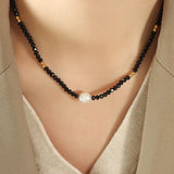 Baroque Freshwater Pearl Necklace, Geometric Crystal Collarbone Necklace