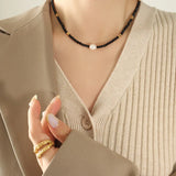 Baroque Freshwater Pearl Necklace, Geometric Crystal Collarbone Necklace