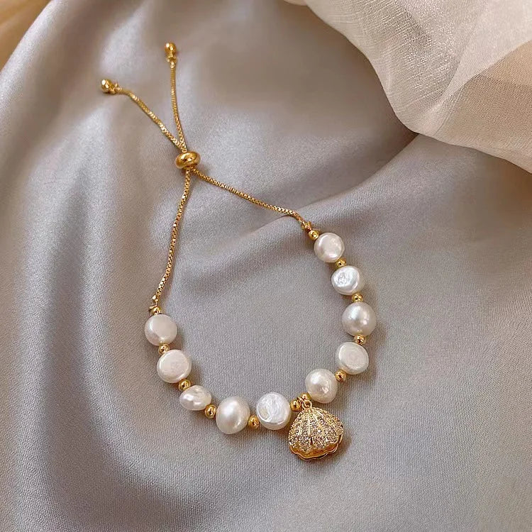 Baroque Freshwater Pearl Bracelet Shell Beach Jewelry for Women
