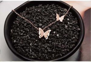 Austrian Crystal Rose Butterfly Necklace - Wedding Jewelry