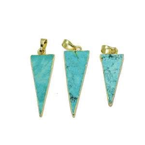Vintage Triangle Stone Pendant with Green Turquoise for Jewelry Making
