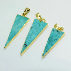 Vintage Triangle Stone Pendant with Green Turquoise for Jewelry Making