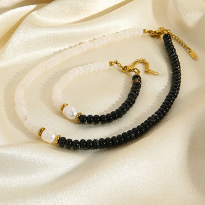 Agate Stone Choker Pearl Bracelet Set for Women
