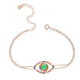 Lucky Rainbow Hamsa Evil Eyes 925 Sterling Silver Bracelet for Women