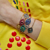 Lucky Rainbow Hamsa Evil Eyes 925 Sterling Silver Bracelet for Women