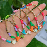 Boho Abalone Chips Shell Smiley Face Charms Bracelet For Women