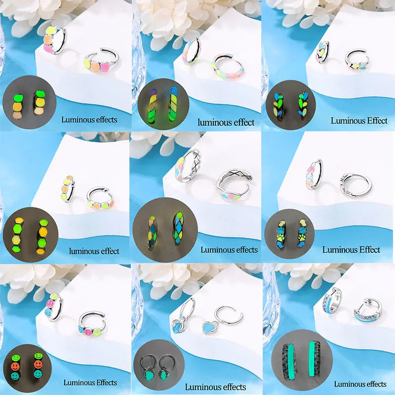 925 Silver Colorful Glowing Cat Earrings for Women Wedding Party