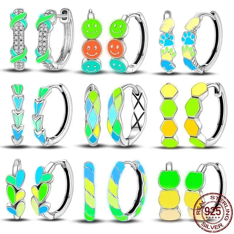 925 Silver Colorful Glowing Cat Earrings for Women Wedding Party