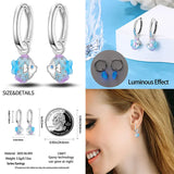 925 Silver Colorful Glowing Cat Earrings for Women Wedding Party