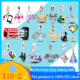 925 Silver Charm Beads Red Bus Phone Pendant Women Jewelry