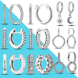 925 Silver Double Hoop Earrings Pave CZ Studs
