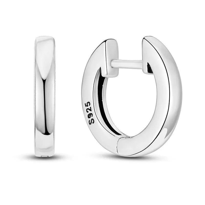 925 Silver Double Hoop Earrings Pave CZ Studs