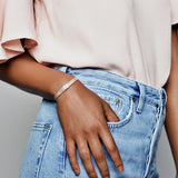 Solid Silver Heart T-Bar Cuff Chain Bracelet Sparkling Women Jewelry