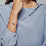 Solid Silver Heart T-Bar Cuff Chain Bracelet Sparkling Women Jewelry