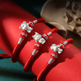 Chinese Zodiac Silver Bracelet Red Rope - Cattle Dog Sheep Rabbit Snake